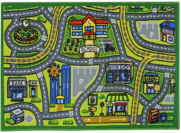 Car Play Mat Road Design Unrolled Car Play Mat Road Design Unrolled, school, bookshop, bank