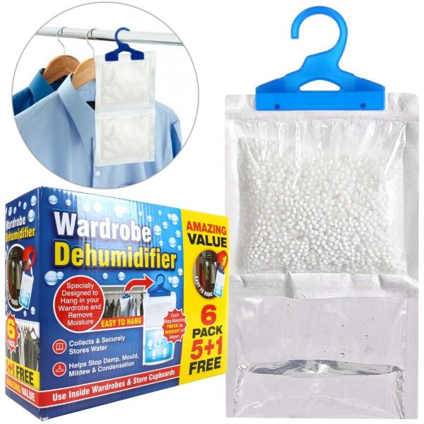 6 Piece Hanging Wardrobe Dehumidifier, single bag