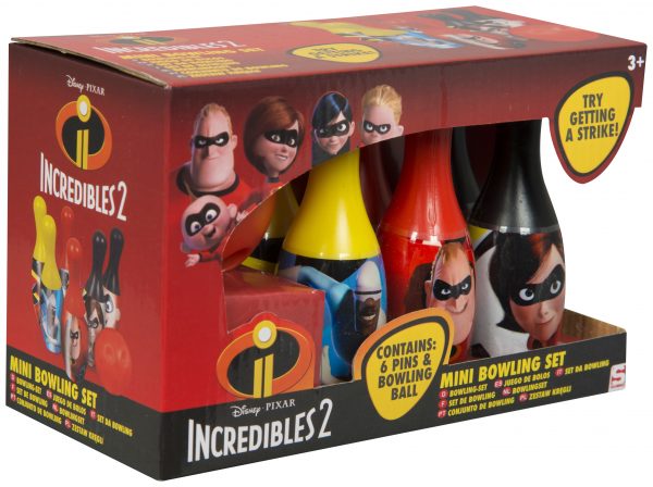 mini bowling toy in oolour gift box featuring incredibles two characters