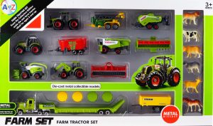 Large 18 Piece Diecast Plastic Tractor Farm Animals And Vehicles Toy Play Set