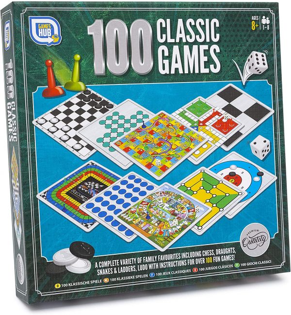 100 Classic Board Games box, games on box