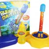 Bubble Shuttle Rocket in yellow stand, next to box and bubble solution