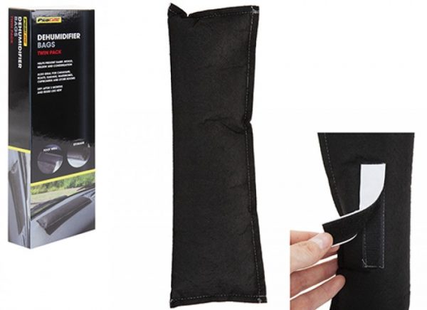 Car Dehumidifier - Twin Pack next to box, and close ups