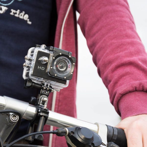 HD Waterproof Action Camera fixed on bike lens facing