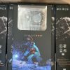 HD Waterproof Action Camera in box, woman using it snowboarding