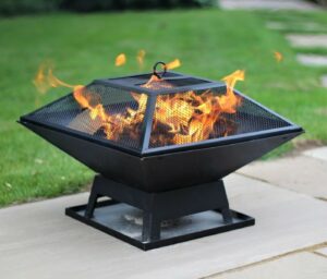 fire pit with fire in the patio