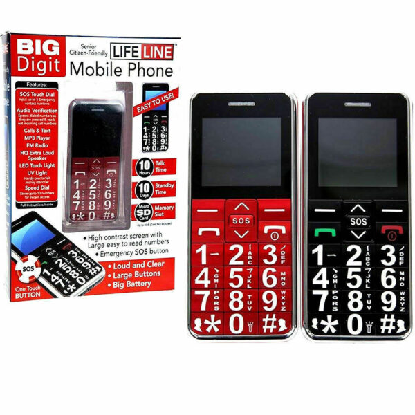 big button mobile phone for elderly in red or black
