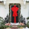 red diamonte bow attached to door for Christmas decorations