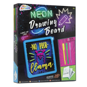 neon drawing board with light and pens in gift box